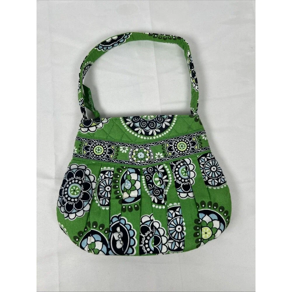 Vera Bradley Retired Hannah Handbag in Cupcakes Green Blue Pleated Small